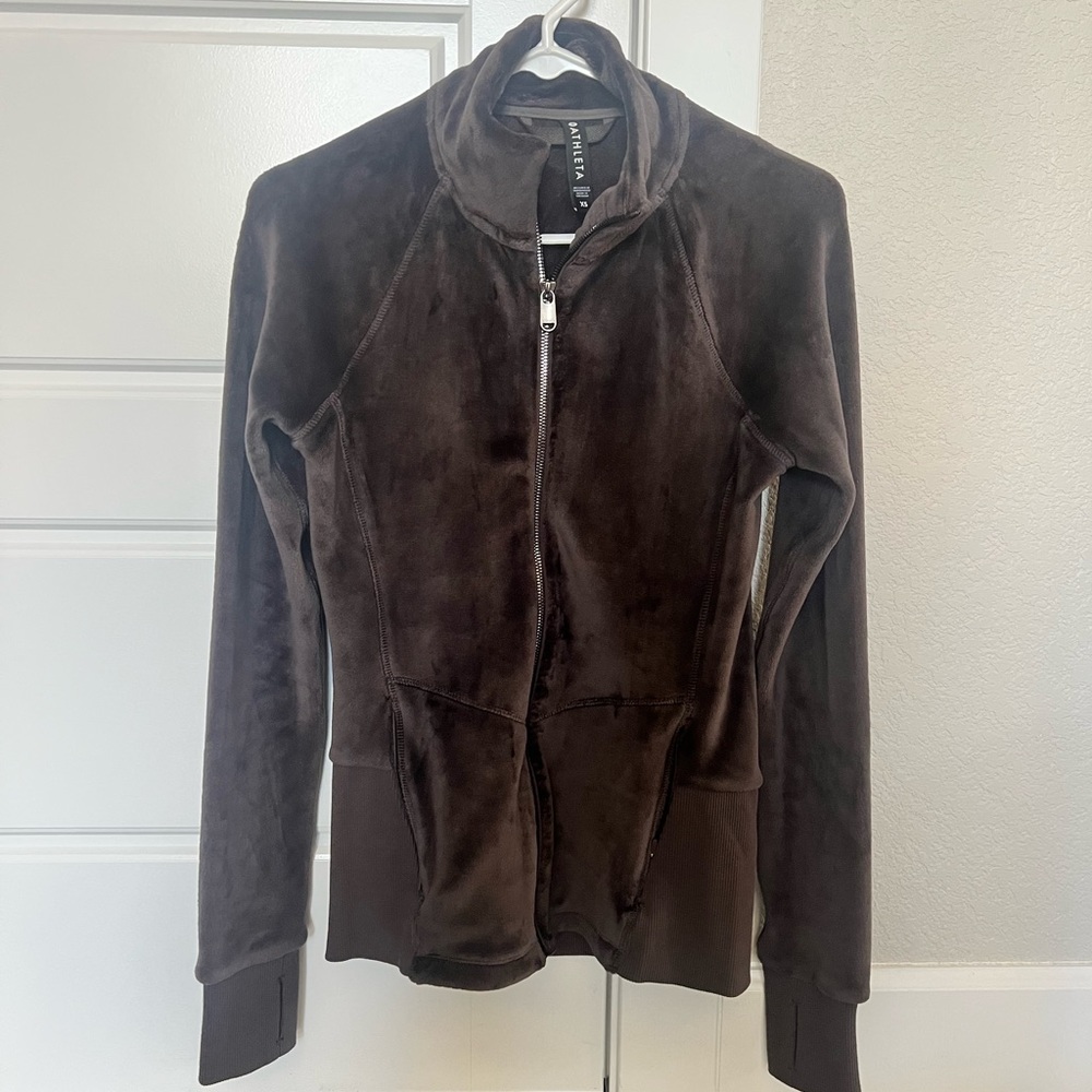 Athleta XS Velour Triumph Zip Up - softest coziest fabric! Thumbholes too